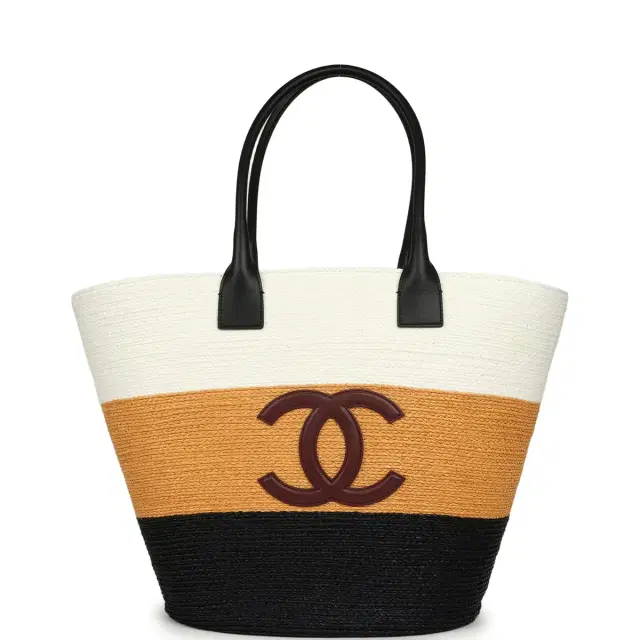 Chanel Chanel Maxi Coco Beach Small Shopping Bag White, Dark Beige, Black Raffia and Calfskin