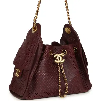 Chanel Chanel Mini 25 Hobo Bag Dark Burgundy Perforated Calfskin Antique Gold Hardware | Thumbnail 2 Chanel Chanel Mini 25 Hobo Bag Dark Burgundy Perforated Calfskin Antique Gold Hardware | Thumbnail 2