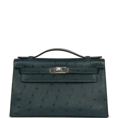 HERMÈS Hermes Kelly Pochette Vert Cypress Ostrich Palladium Hardware | Thumbnail 1 HERMÈS Hermes Kelly Pochette Vert Cypress Ostrich Palladium Hardware | Thumbnail 1
