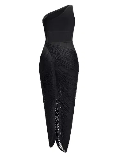 Hervé Léger Women's The Tyra Fringe One-Shoulder Gown - Black - Size Small | Thumbnail 2 Hervé Léger Women's The Tyra Fringe One-Shoulder Gown - Black - Size Small | Thumbnail 2