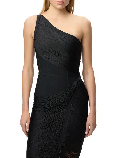 Hervé Léger Women's The Tyra Fringe One-Shoulder Gown - Black - Size Small | Thumbnail 7 Hervé Léger Women's The Tyra Fringe One-Shoulder Gown - Black - Size Small | Thumbnail 7