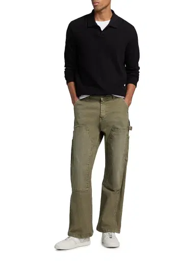 Vince Men's Macro Rib-Knit Johnny Collar Shirt - Black | Thumbnail 2 Vince Men's Macro Rib-Knit Johnny Collar Shirt - Black | Thumbnail 2