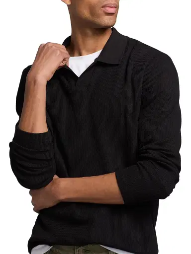 Vince Men's Macro Rib-Knit Johnny Collar Shirt | Thumbnail 6 Vince Men's Macro Rib-Knit Johnny Collar Shirt | Thumbnail 6