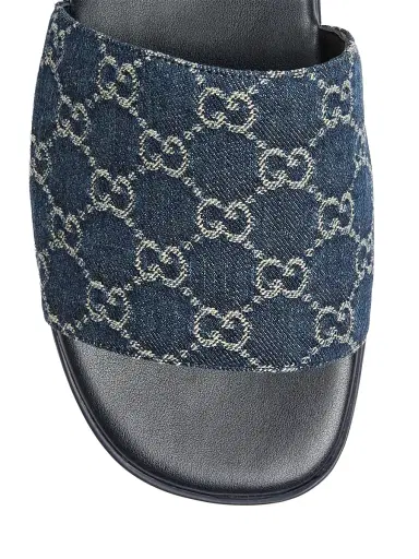 Gucci Men's Charlie GG Monogram Denim Slides - Denim Sandals | Thumbnail 5 Gucci Men's Charlie GG Monogram Denim Slides - Denim Sandals | Thumbnail 5