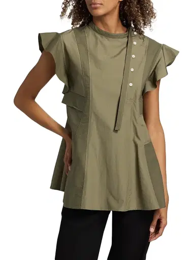 3.1 Phillip Lim Women's Cotton Poplin Button-Front Blouse - Burnt Olive - Size Small | Thumbnail 3 3.1 Phillip Lim Women's Cotton Poplin Button-Front Blouse - Burnt Olive - Size Small | Thumbnail 3
