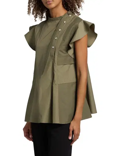 3.1 Phillip Lim Women's Cotton Poplin Button-Front Blouse - Burnt Olive - Size Small | Thumbnail 4 3.1 Phillip Lim Women's Cotton Poplin Button-Front Blouse - Burnt Olive - Size Small | Thumbnail 4