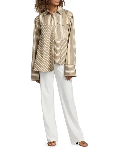 3.1 Phillip Lim Women's Asymmetric Striped Trapeze Button-Front Shirt - Khaki Multi - Size Medium | Thumbnail 2 3.1 Phillip Lim Women's Asymmetric Striped Trapeze Button-Front Shirt - Khaki Multi - Size Medium | Thumbnail 2