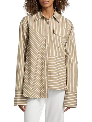 3.1 Phillip Lim Women's Asymmetric Striped Trapeze Button-Front Shirt - Khaki Multi - Size Medium | Thumbnail 3 3.1 Phillip Lim Women's Asymmetric Striped Trapeze Button-Front Shirt - Khaki Multi - Size Medium | Thumbnail 3