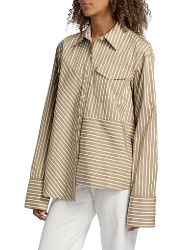 3.1 Phillip Lim Women's Asymmetric Striped Trapeze Button-Front Shirt - Khaki Multi - Size Medium | Thumbnail 4 3.1 Phillip Lim Women's Asymmetric Striped Trapeze Button-Front Shirt - Khaki Multi - Size Medium | Thumbnail 4