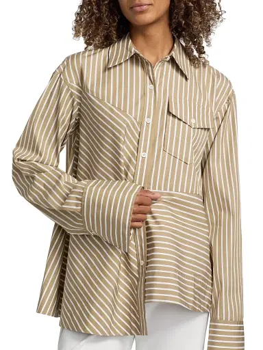 3.1 Phillip Lim Women's Asymmetric Striped Trapeze Button-Front Shirt - Khaki Multi - Size Medium | Thumbnail 6 3.1 Phillip Lim Women's Asymmetric Striped Trapeze Button-Front Shirt - Khaki Multi - Size Medium | Thumbnail 6