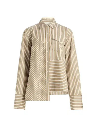 3.1 Phillip Lim Women's Asymmetric Striped Trapeze Button-Front Shirt - Khaki Multi - Size Medium | Thumbnail 1 3.1 Phillip Lim Women's Asymmetric Striped Trapeze Button-Front Shirt - Khaki Multi - Size Medium | Thumbnail 1