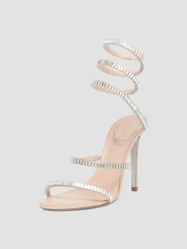 René Caovilla Women's Spark Cleo 105MM Leather Wrap Sandals - Beige Satin Crystal | Thumbnail 2 René Caovilla Women's Spark Cleo 105MM Leather Wrap Sandals - Beige Satin Crystal | Thumbnail 2