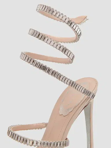 René Caovilla Women's Spark Cleo 105MM Leather Wrap Sandals - Beige Satin Crystal | Thumbnail 5 René Caovilla Women's Spark Cleo 105MM Leather Wrap Sandals - Beige Satin Crystal | Thumbnail 5