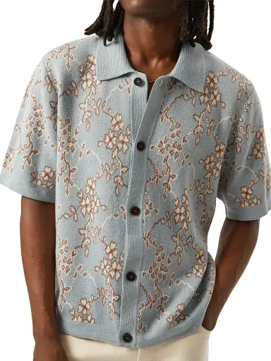 Corridor Men's Trellis Knit Cotton Shirt - Light Blue - Size Small | Thumbnail 1 Corridor Men's Trellis Knit Cotton Shirt - Light Blue - Size Small | Thumbnail 1