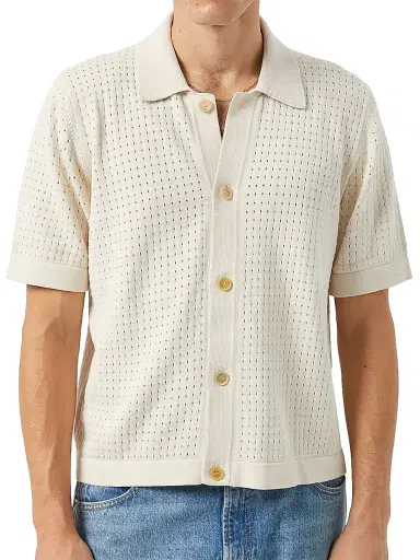 Corridor Men's Pointelle-Knit Cotton Shirt - Natural | Thumbnail 1 Corridor Men's Pointelle-Knit Cotton Shirt - Natural | Thumbnail 1