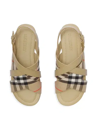 Burberry Little Girl's & Girl's Cleo Check Leather Sandals - Sand 3.5 (Child) | Thumbnail 4 Burberry Little Girl's & Girl's Cleo Check Leather Sandals - Sand 3.5 (Child) | Thumbnail 4