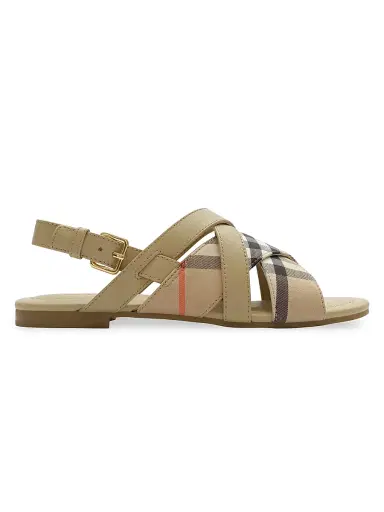 Burberry Little Girl's & Girl's Cleo Check Leather Sandals - Sand 3.5 (Child) | Thumbnail 1 Burberry Little Girl's & Girl's Cleo Check Leather Sandals - Sand 3.5 (Child) | Thumbnail 1