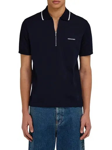 Ferragamo Men's Quarter-Zip Cotton Polo Shirt - New Navy - Size XXL | Thumbnail 3 Ferragamo Men's Quarter-Zip Cotton Polo Shirt - New Navy - Size XXL | Thumbnail 3