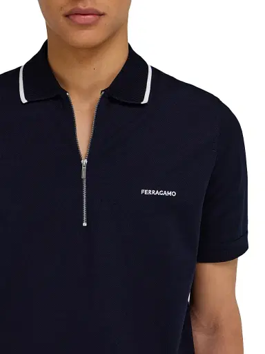 Ferragamo Men's Quarter-Zip Cotton Polo Shirt - New Navy - Size XXL | Thumbnail 5 Ferragamo Men's Quarter-Zip Cotton Polo Shirt - New Navy - Size XXL | Thumbnail 5