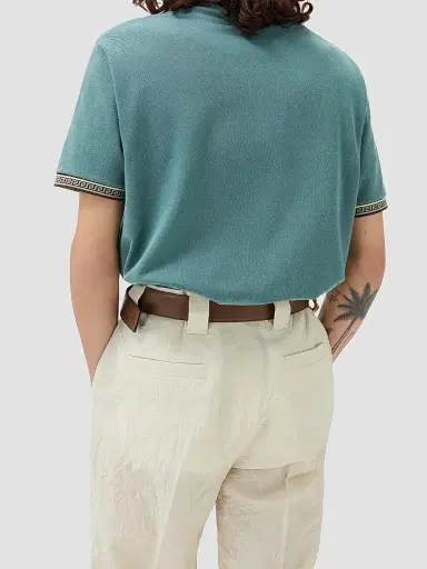 Versace Men's Greca Medusa-Embroidered Cotton Piqué Polo Shirt - Dark Sage Brown - Size XS | Thumbnail 3 Versace Men's Greca Medusa-Embroidered Cotton Piqué Polo Shirt - Dark Sage Brown - Size XS | Thumbnail 3