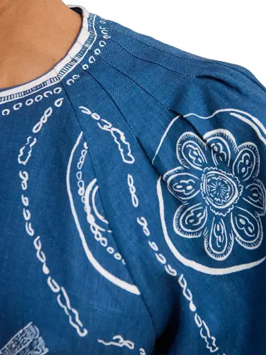 ALÉMAIS Women's Lucky Printed Linen Puff-Sleeve Midi-Dress - Blue | Thumbnail 5 ALÉMAIS Women's Lucky Printed Linen Puff-Sleeve Midi-Dress - Blue | Thumbnail 5