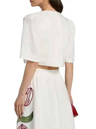 Farm Rio Women's Floral-Embroidered Linen Crop Top - Off White | Thumbnail 5 Farm Rio Women's Floral-Embroidered Linen Crop Top - Off White | Thumbnail 5