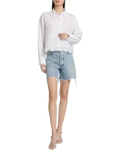 LoveShackFancy Women's Delano Eyelet Linen Button-Front Shirt | Thumbnail 2 LoveShackFancy Women's Delano Eyelet Linen Button-Front Shirt | Thumbnail 2