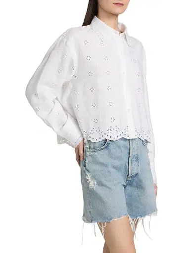 LoveShackFancy Women's Delano Eyelet Linen Button-Front Shirt - Optic White - Size XL | Thumbnail 4 LoveShackFancy Women's Delano Eyelet Linen Button-Front Shirt - Optic White - Size XL | Thumbnail 4