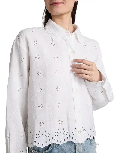 LoveShackFancy Women's Delano Eyelet Linen Button-Front Shirt - Optic White - Size XL | Thumbnail 6 LoveShackFancy Women's Delano Eyelet Linen Button-Front Shirt - Optic White - Size XL | Thumbnail 6