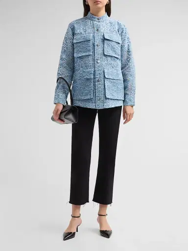 Veronica Beard Women's Lane Floral Burnout Denim Jacket - Lakeshore | Thumbnail 2 Veronica Beard Women's Lane Floral Burnout Denim Jacket - Lakeshore | Thumbnail 2