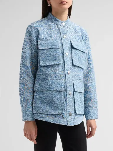 Veronica Beard Women's Lane Floral Burnout Denim Jacket - Lakeshore | Thumbnail 4 Veronica Beard Women's Lane Floral Burnout Denim Jacket - Lakeshore | Thumbnail 4