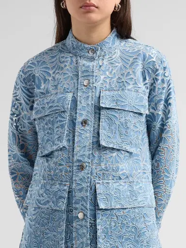 Veronica Beard Women's Lane Floral Burnout Denim Jacket - Lakeshore | Thumbnail 5 Veronica Beard Women's Lane Floral Burnout Denim Jacket - Lakeshore | Thumbnail 5