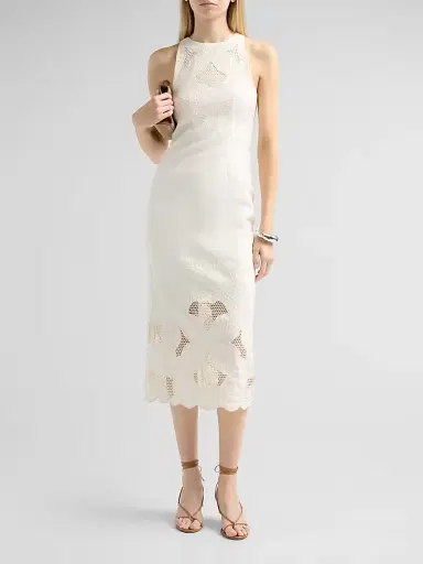 Veronica Beard Women's Upten Embroidered Linen-Blend Midi Dress - Dove | Thumbnail 2 Veronica Beard Women's Upten Embroidered Linen-Blend Midi Dress - Dove | Thumbnail 2