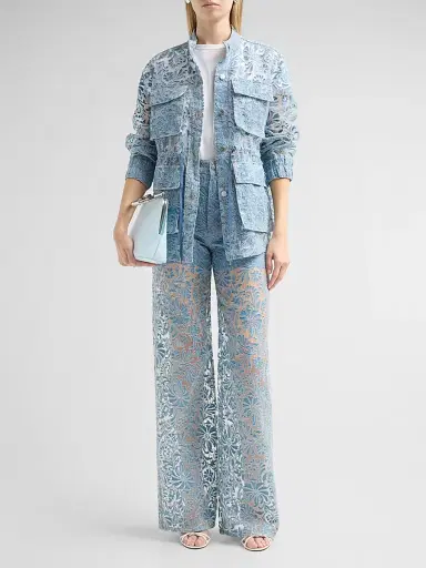 Veronica Beard Women's Taylor Burnout Floral Wide-Leg Jeans - Lakeshore | Thumbnail 2 Veronica Beard Women's Taylor Burnout Floral Wide-Leg Jeans - Lakeshore | Thumbnail 2