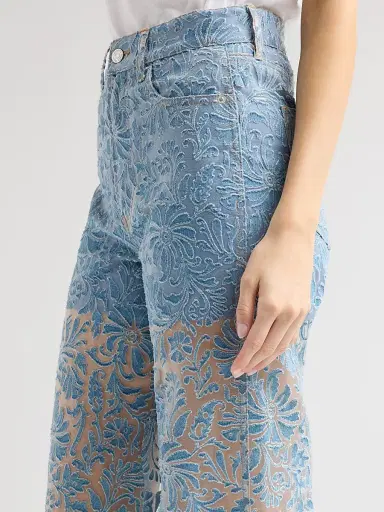 Veronica Beard Women's Taylor Burnout Floral Wide-Leg Jeans - Lakeshore | Thumbnail 5 Veronica Beard Women's Taylor Burnout Floral Wide-Leg Jeans - Lakeshore | Thumbnail 5