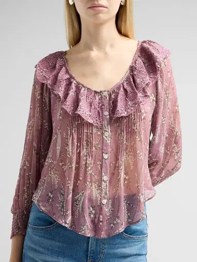 Veronica Beard Women's Maxime Print Ruffled Blouse - Orchid Haze Multi - Size 16 | Thumbnail 5 Veronica Beard Women's Maxime Print Ruffled Blouse - Orchid Haze Multi - Size 16 | Thumbnail 5