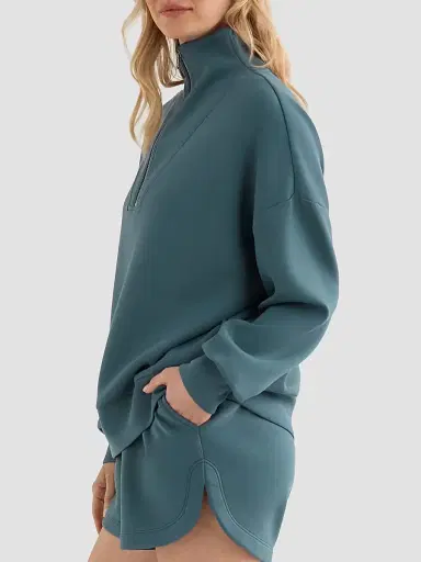 Varley Women's Hawley Half-Zip Sweatshirt - Mallard Blue - Size XS | Thumbnail 4 Varley Women's Hawley Half-Zip Sweatshirt - Mallard Blue - Size XS | Thumbnail 4