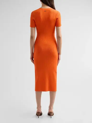 Toccin Women's Agnes Ribbed Tie-Front Midi Dress - Flame | Thumbnail 3 Toccin Women's Agnes Ribbed Tie-Front Midi Dress - Flame | Thumbnail 3