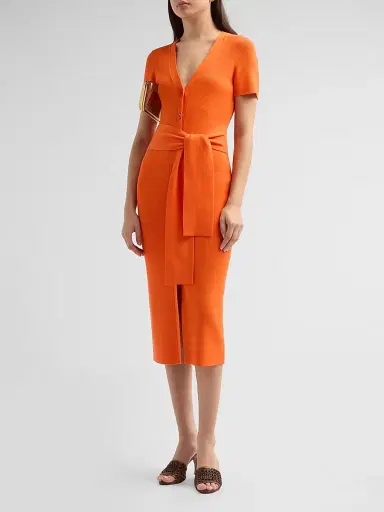 Toccin Women's Agnes Ribbed Tie-Front Midi Dress - Flame | Thumbnail 4 Toccin Women's Agnes Ribbed Tie-Front Midi Dress - Flame | Thumbnail 4