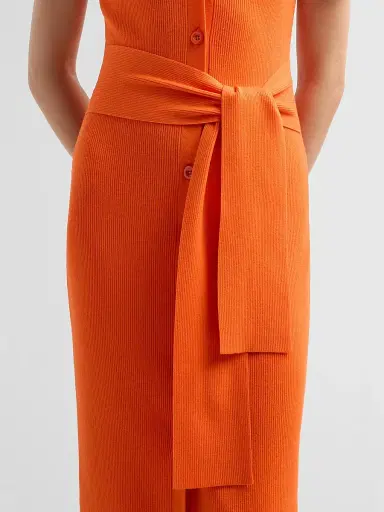 Toccin Women's Agnes Ribbed Tie-Front Midi Dress - Flame | Thumbnail 5 Toccin Women's Agnes Ribbed Tie-Front Midi Dress - Flame | Thumbnail 5