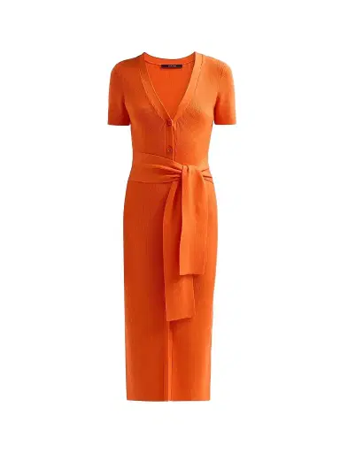 Toccin Women's Agnes Ribbed Tie-Front Midi Dress - Flame | Thumbnail 1 Toccin Women's Agnes Ribbed Tie-Front Midi Dress - Flame | Thumbnail 1