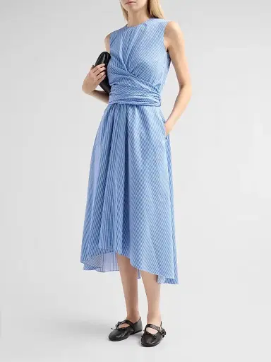 Altuzarra Women's Penny Pinstriped Cotton Poplin Midi Dress - Azure Stripe - Size 14 | Thumbnail 4 Altuzarra Women's Penny Pinstriped Cotton Poplin Midi Dress - Azure Stripe - Size 14 | Thumbnail 4