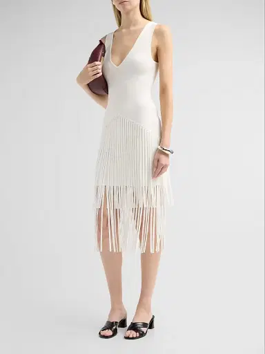 Toccin Women's Patricia Fringed V-Neck Midi Dress - Optic | Thumbnail 4 Toccin Women's Patricia Fringed V-Neck Midi Dress - Optic | Thumbnail 4