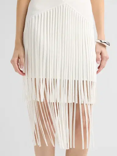 Toccin Women's Patricia Fringed V-Neck Midi Dress - Optic | Thumbnail 5 Toccin Women's Patricia Fringed V-Neck Midi Dress - Optic | Thumbnail 5