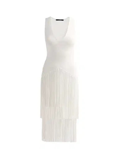 Toccin Women's Patricia Fringed V-Neck Midi Dress - Optic | Thumbnail 1 Toccin Women's Patricia Fringed V-Neck Midi Dress - Optic | Thumbnail 1
