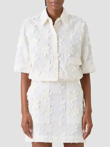 Akris punto Women's Floral-Appliqué Cotton Shirt - Cream Ivory - Size 14 | Thumbnail 4 Akris punto Women's Floral-Appliqué Cotton Shirt - Cream Ivory - Size 14 | Thumbnail 4