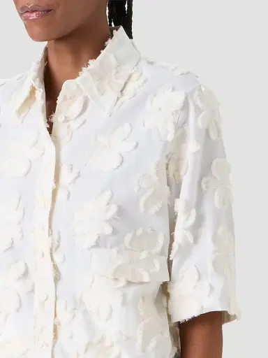 Akris punto Women's Floral-Appliqué Cotton Shirt - Cream Ivory - Size 14 | Thumbnail 5 Akris punto Women's Floral-Appliqué Cotton Shirt - Cream Ivory - Size 14 | Thumbnail 5