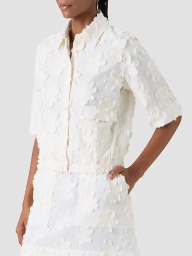 Akris punto Women's Floral-Appliqué Cotton Shirt - Cream Ivory - Size 14 | Thumbnail 6 Akris punto Women's Floral-Appliqué Cotton Shirt - Cream Ivory - Size 14 | Thumbnail 6