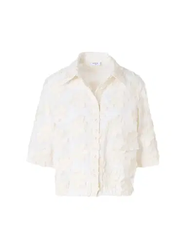 Akris punto Women's Floral-Appliqué Cotton Shirt - Cream Ivory - Size 14 | Thumbnail 1 Akris punto Women's Floral-Appliqué Cotton Shirt - Cream Ivory - Size 14 | Thumbnail 1