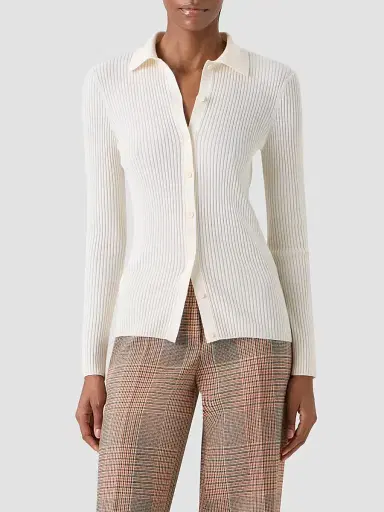 Akris punto Women's Rib-Knit Wool Shirt - Cream - Size 16 | Thumbnail 4 Akris punto Women's Rib-Knit Wool Shirt - Cream - Size 16 | Thumbnail 4